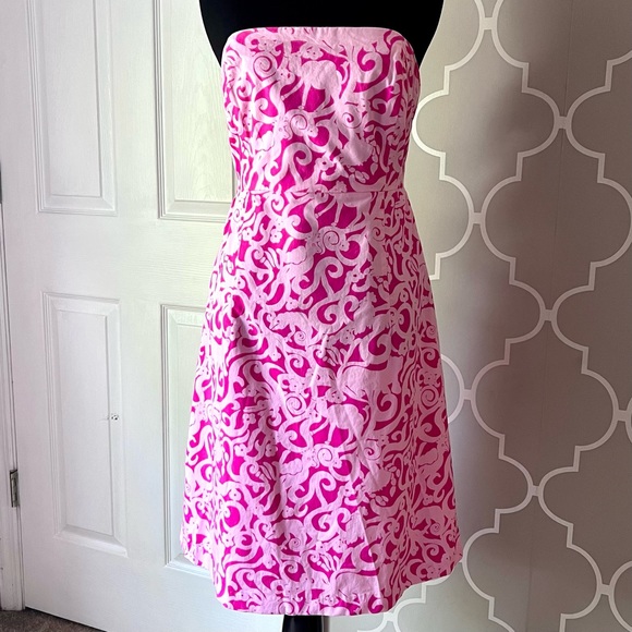 LILLY PULITZER Sabrina Princess Pin Strapless Open Back White Tag Dress Size 10 - Picture 1 of 6